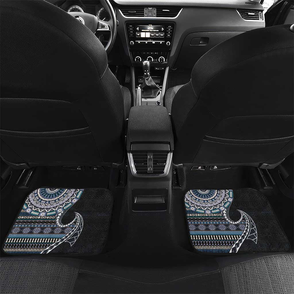 Fijian Masi Tribal Tattoos Art Pattern Car Mats Navy Color Half Style LT03 Set 2pcs - Back Navy - Polynesian Pride