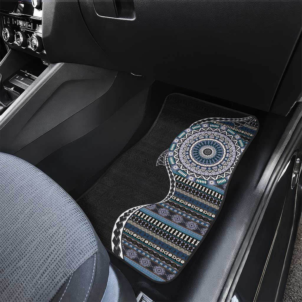 Fijian Masi Tribal Tattoos Art Pattern Car Mats Navy Color Half Style LT03 - Polynesian Pride