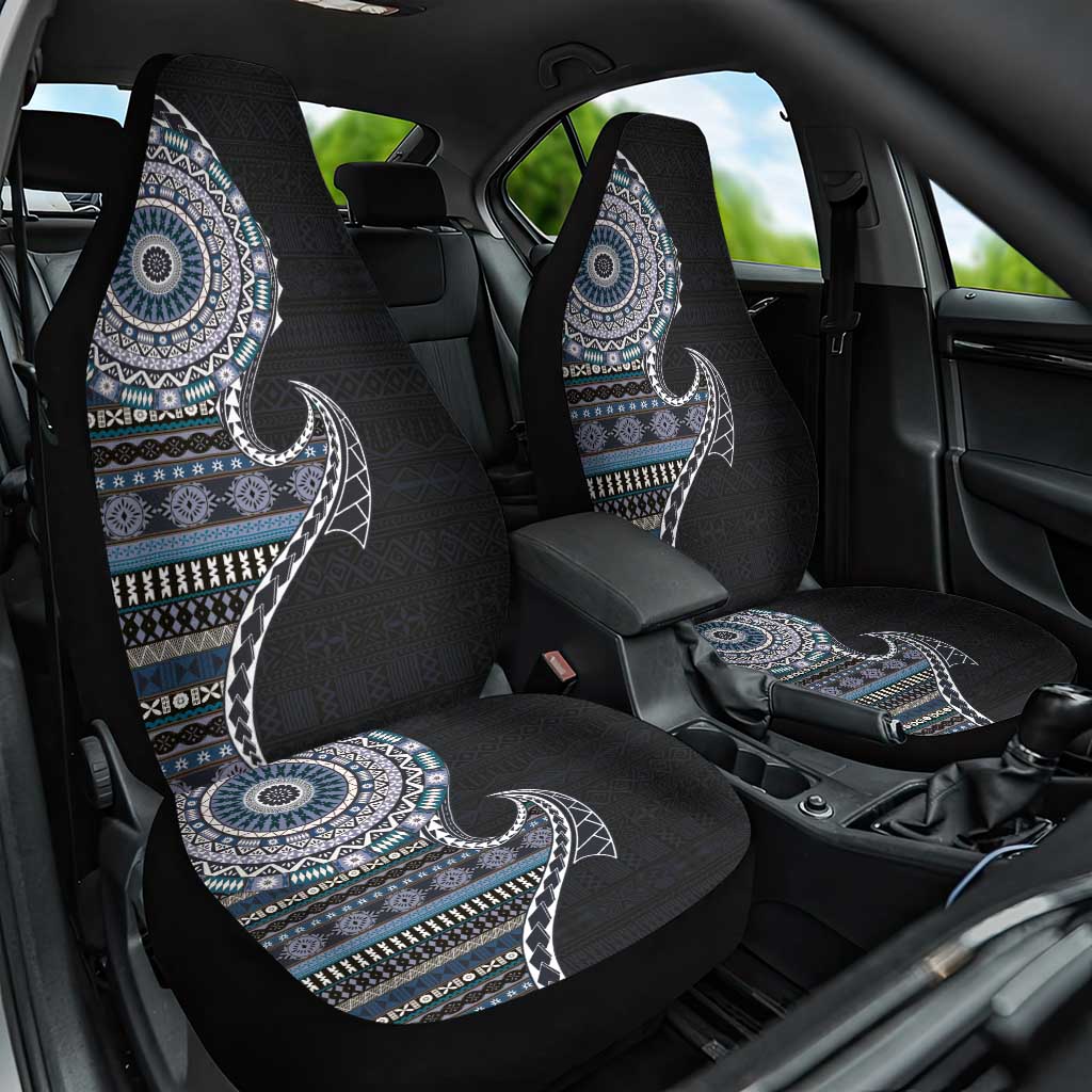 Fijian Masi Tribal Tattoos Art Pattern Car Seat Cover Navy Color Half Style - Polynesian Pride