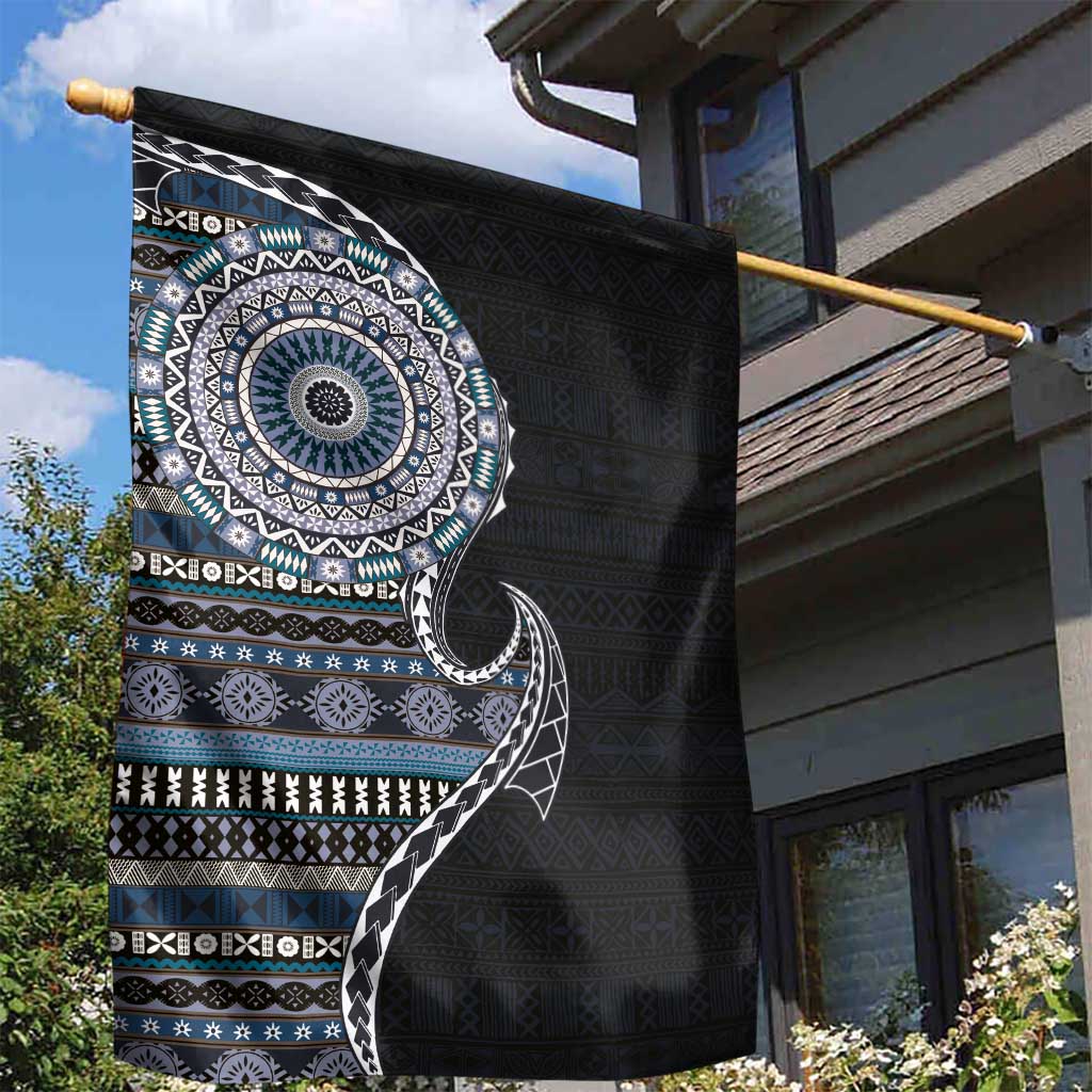 Fijian Masi Tribal Tattoos Art Pattern Garden Flag Navy Color Half Style - Polynesian Pride