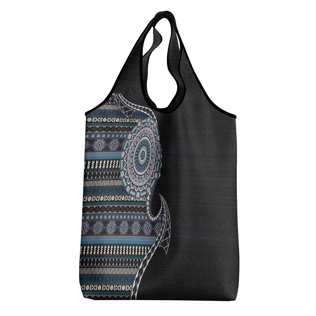 Fijian Masi Tribal Tattoos Art Pattern Grocery Bag Navy Color Half Style LT03 - Polynesian Pride