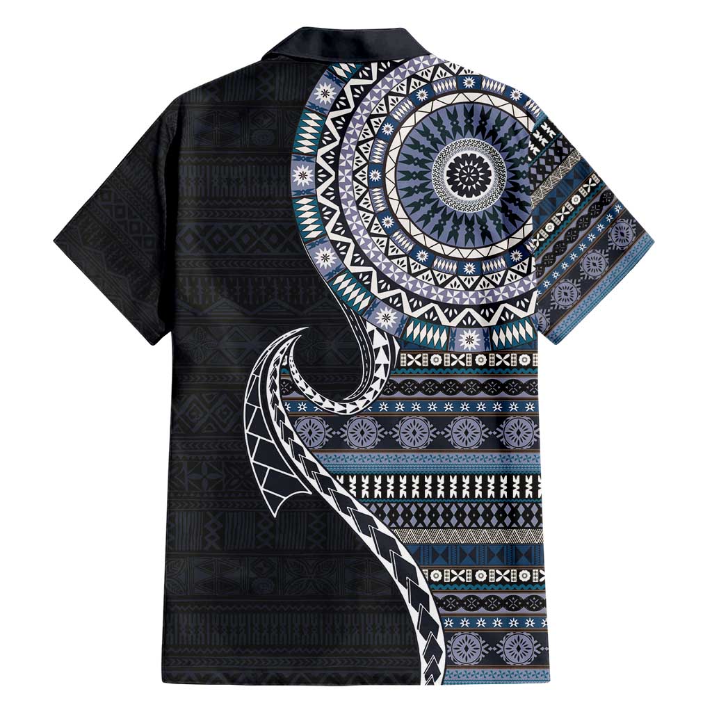 Fijian Masi Tribal Tattoos Art Pattern Hawaiian Shirt Navy Color Half Style - Polynesian Pride