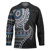 Fijian Masi Tribal Tattoos Art Pattern Hockey Jersey Navy Color Half Style - Polynesian Pride