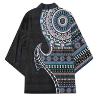 Fijian Masi Tribal Tattoos Art Pattern Kimono Navy Color Half Style - Polynesian Pride