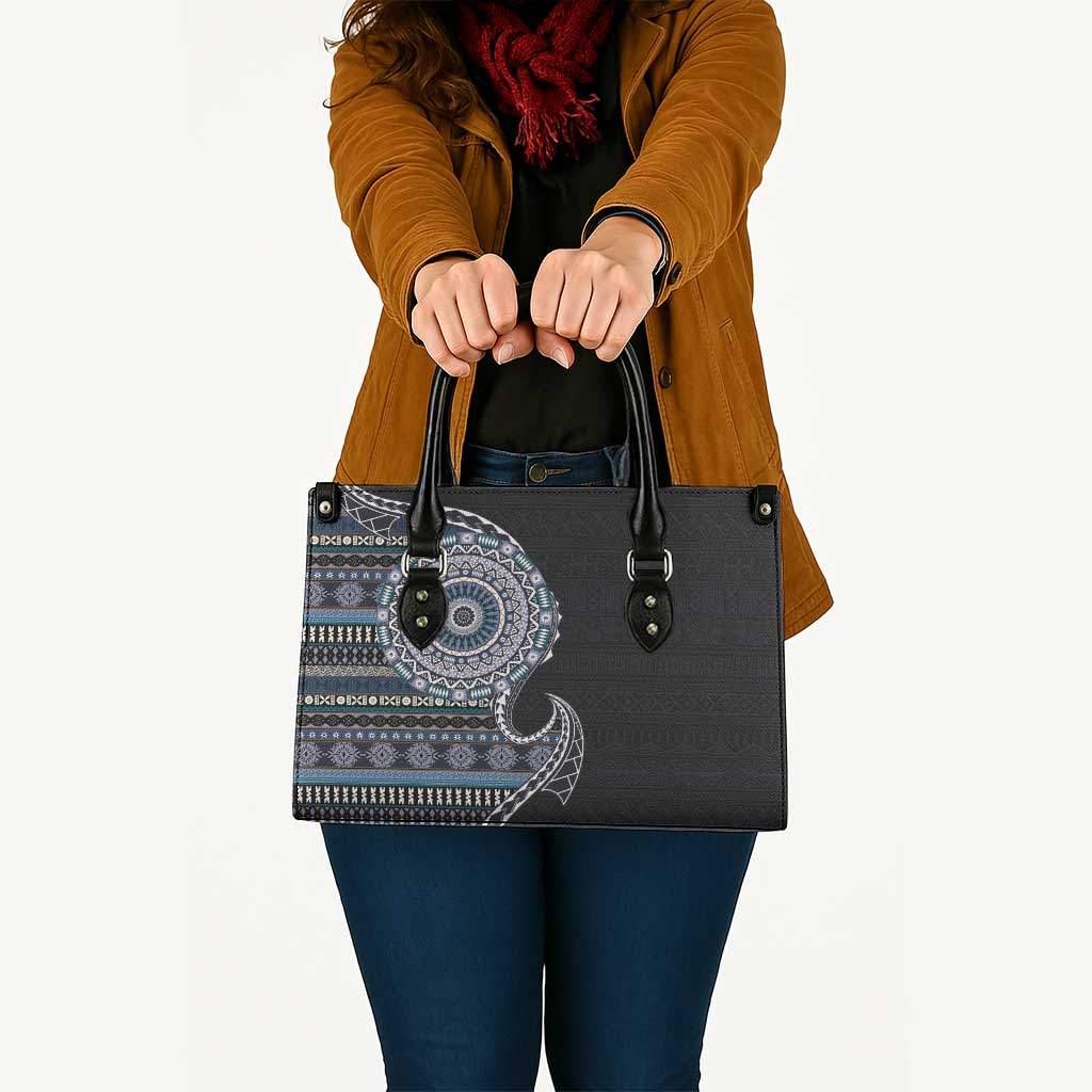 Fijian Masi Tribal Tattoos Art Pattern Leather Bag Navy Color Half Style - Polynesian Pride