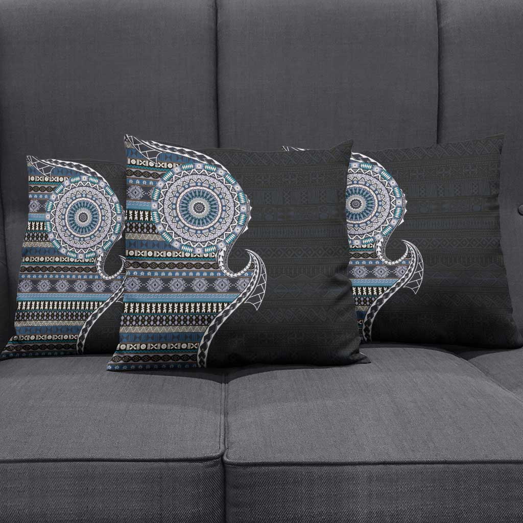 Fijian Masi Tribal Tattoos Art Pattern Pillow Cover Navy Color Half Style - Polynesian Pride