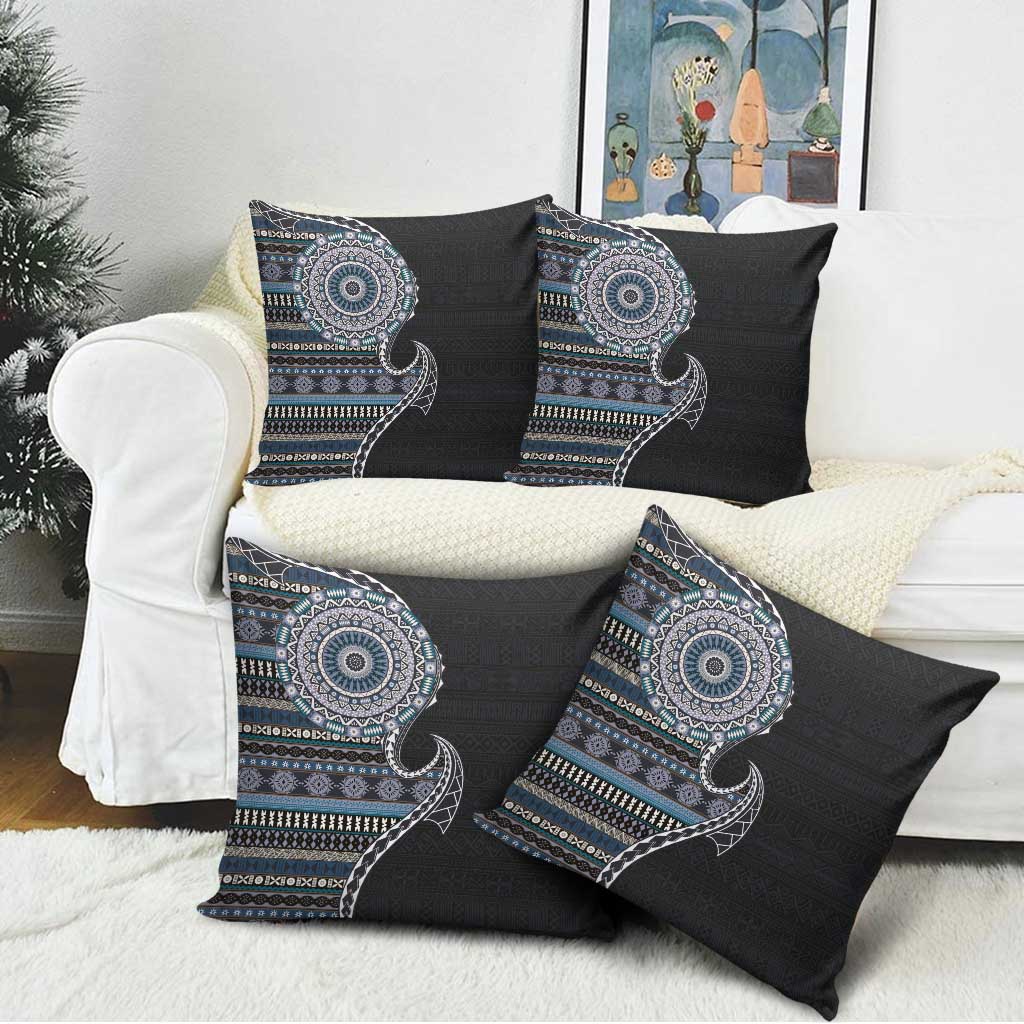 Fijian Masi Tribal Tattoos Art Pattern Pillow Cover Navy Color Half Style - Polynesian Pride