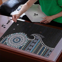 Fijian Masi Tribal Tattoos Art Pattern Puzzle Navy Color Half Style - Polynesian Pride