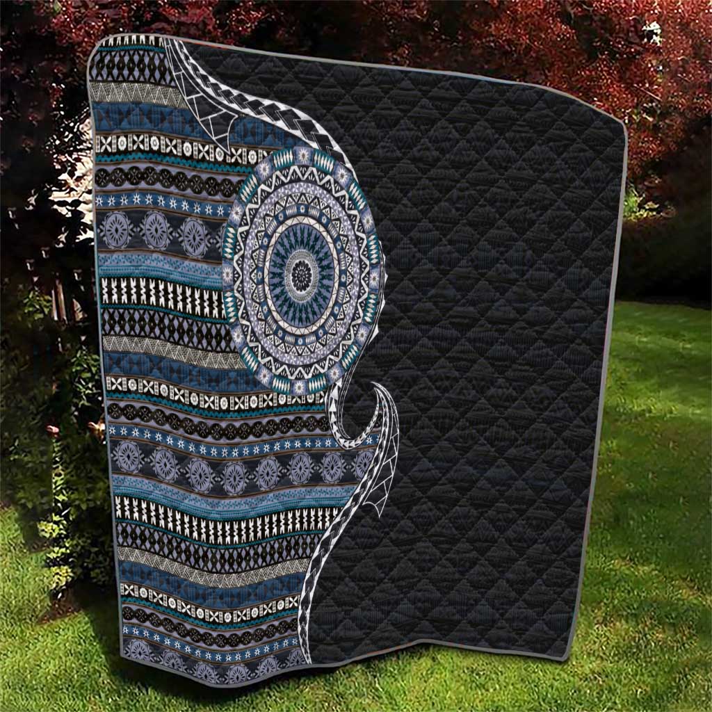 Fijian Masi Tribal Tattoos Art Pattern Quilt Navy Color Half Style - Polynesian Pride