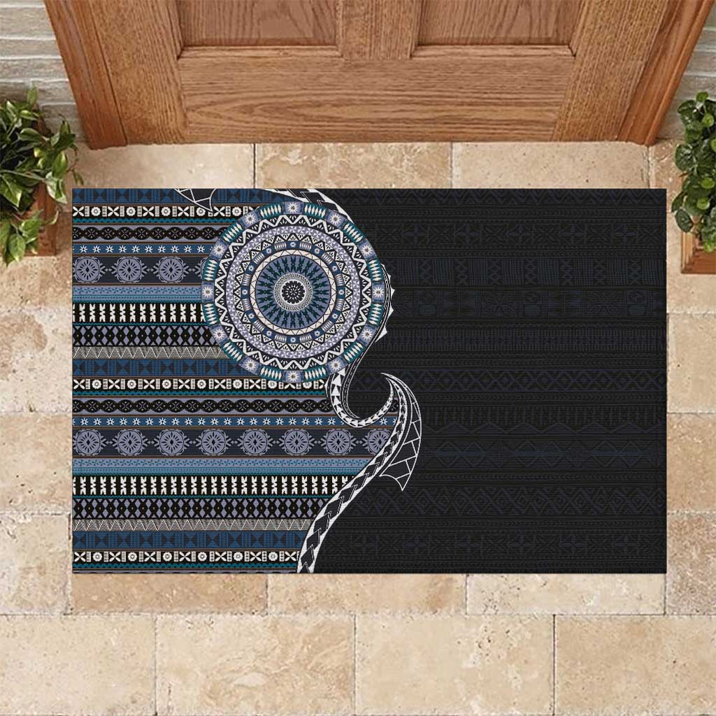 Fijian Masi Tribal Tattoos Art Pattern Rubber Doormat Navy Color Half Style - Polynesian Pride