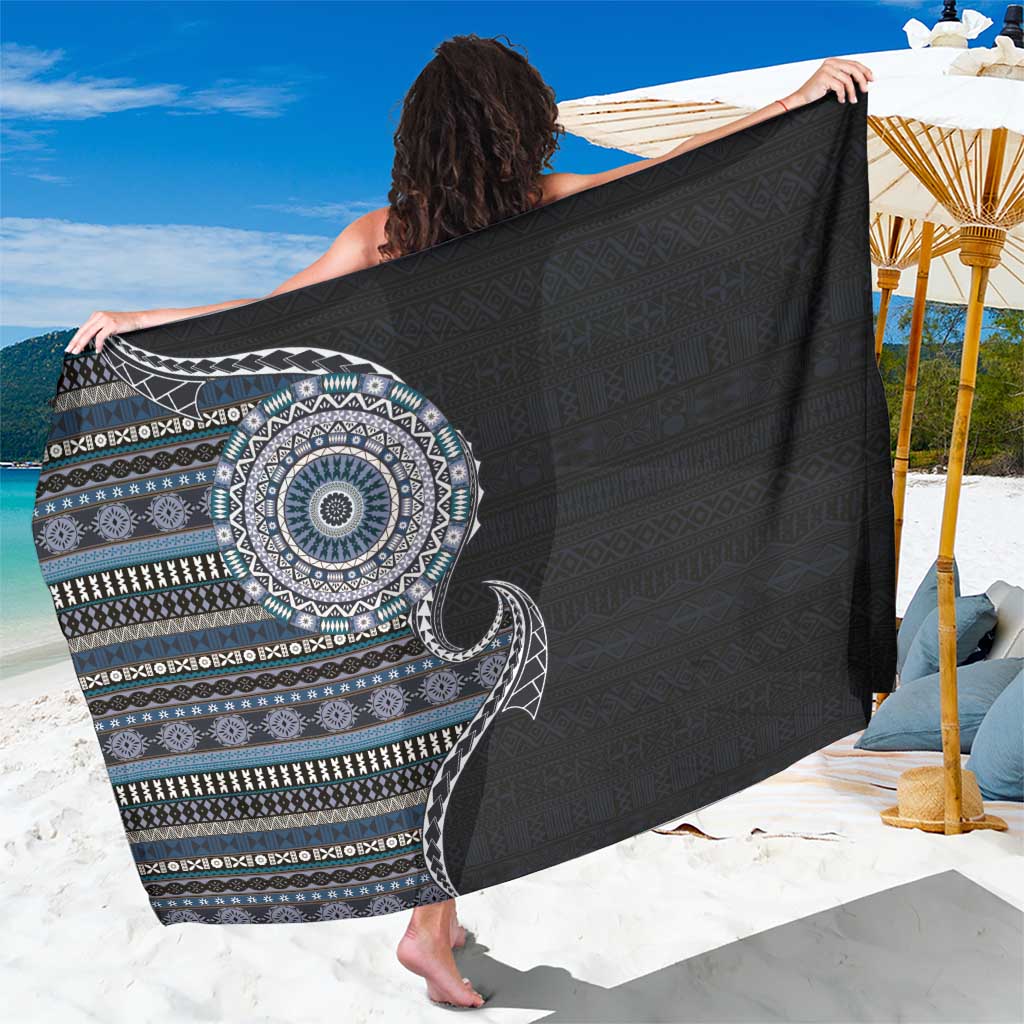 Fijian Masi Tribal Tattoos Art Pattern Sarong Navy Color Half Style - Polynesian Pride