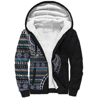 Fijian Masi Tribal Tattoos Art Pattern Sherpa Hoodie Navy Color Half Style LT03 Unisex Navy - Polynesian Pride