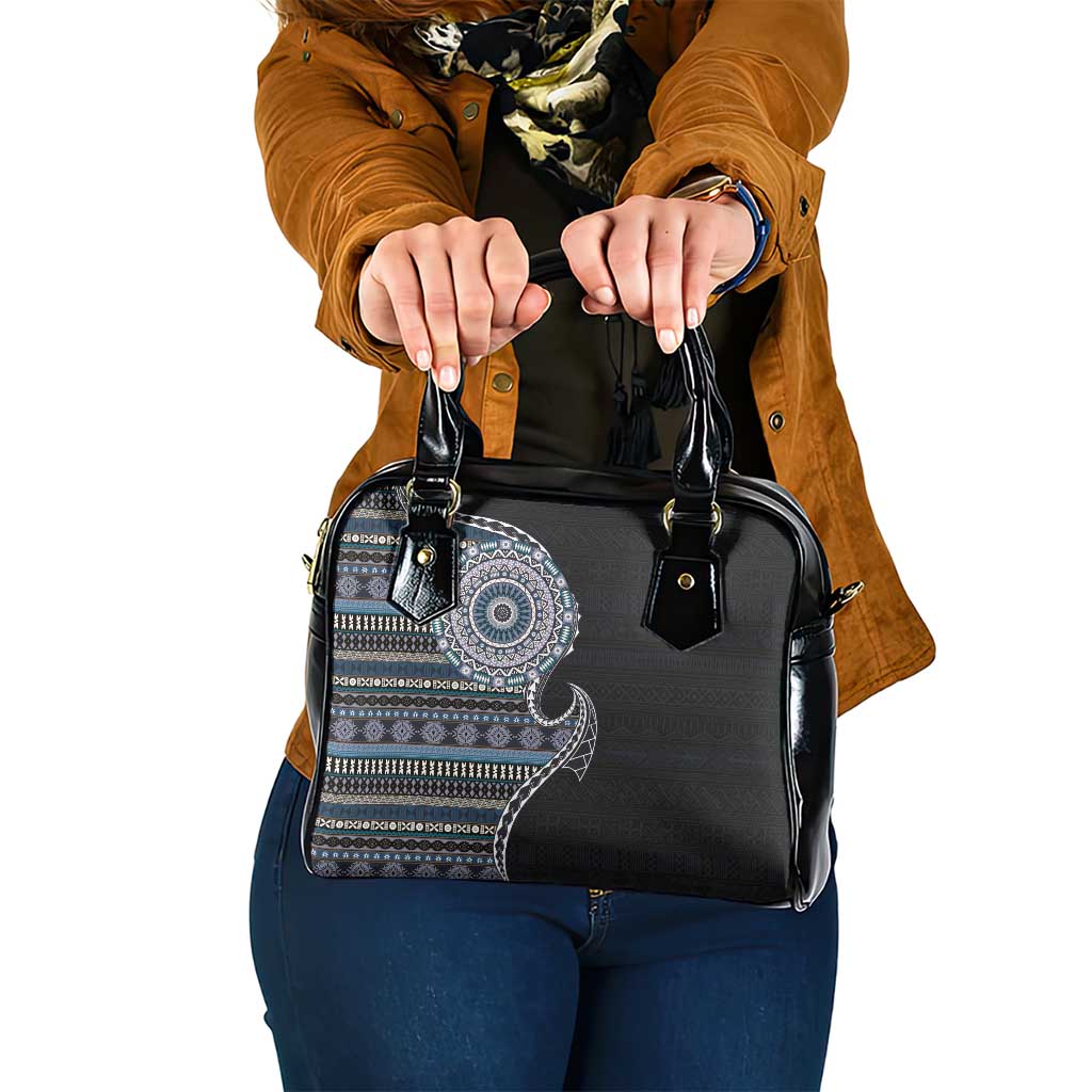 Fijian Masi Tribal Tattoos Art Pattern Shoulder Handbag Navy Color Half Style - Polynesian Pride