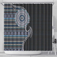 Fijian Masi Tribal Tattoos Art Pattern Shower Curtain Navy Color Half Style - Polynesian Pride