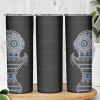 Fijian Masi Tribal Tattoos Art Pattern Skinny Tumbler Navy Color Half Style - Polynesian Pride