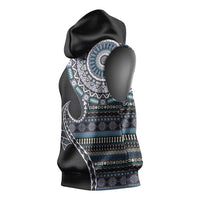 Fijian Masi Tribal Tattoos Art Pattern Sleeveless Hoodie Navy Color Half Style - Polynesian Pride