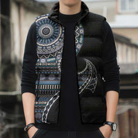 Fijian Masi Tribal Tattoos Art Pattern Sleeveless Puffer Jacket Navy Color Half Style - Polynesian Pride