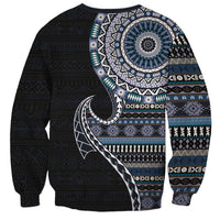 Fijian Masi Tribal Tattoos Art Pattern Sweatshirt Navy Color Half Style - Polynesian Pride