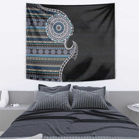 Fijian Masi Tribal Tattoos Art Pattern Tapestry Navy Color Half Style - Polynesian Pride