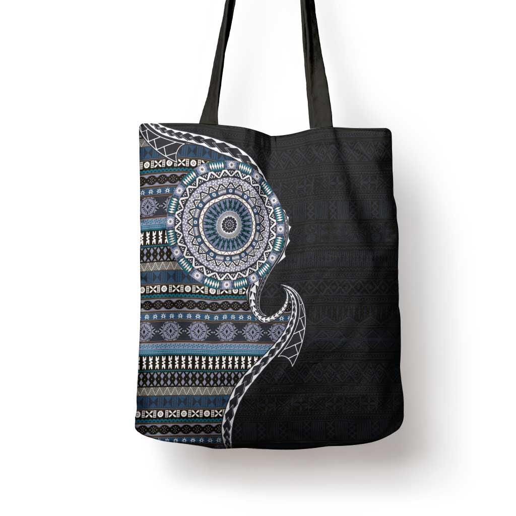 Fijian Masi Tribal Tattoos Art Pattern Tote Bag Navy Color Half Style LT03 - Polynesian Pride