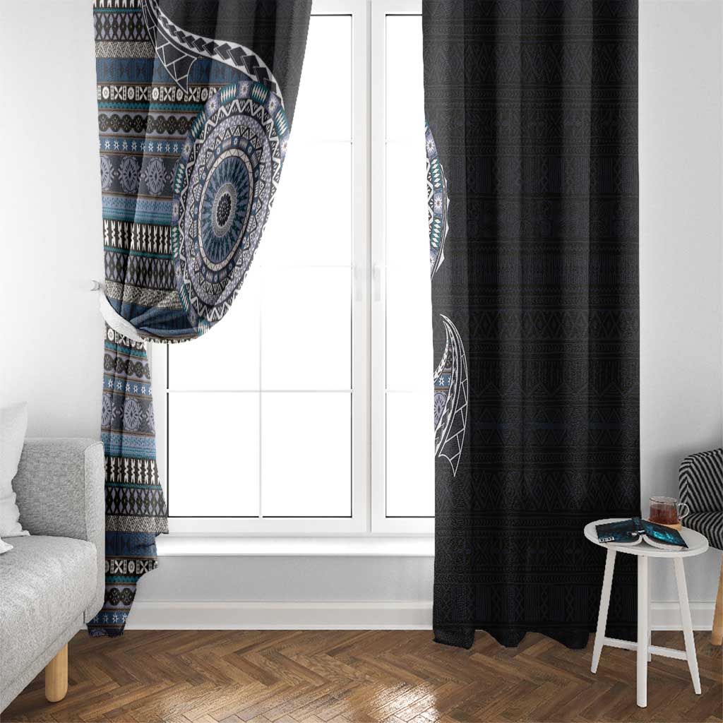 Fijian Masi Tribal Tattoos Art Pattern Window Curtain Navy Color Half Style LT03 - Polynesian Pride
