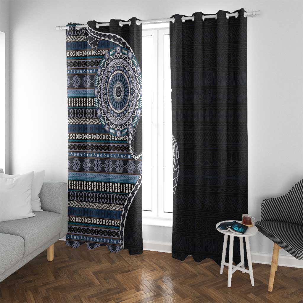 Fijian Masi Tribal Tattoos Art Pattern Window Curtain Navy Color Half Style LT03 With Grommets Navy - Polynesian Pride