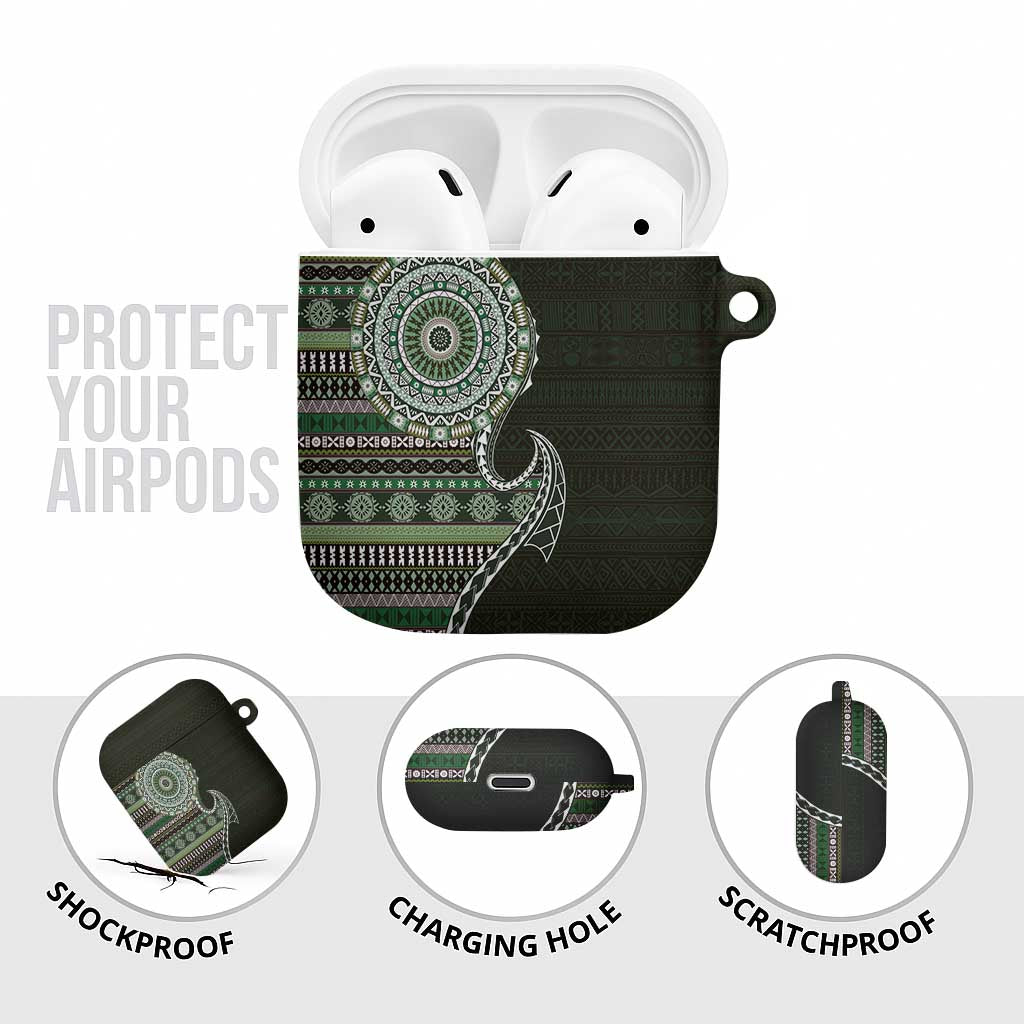 Fijian Masi Tribal Tattoos Art Pattern AirPods Case Green Color Half Style - Polynesian Pride