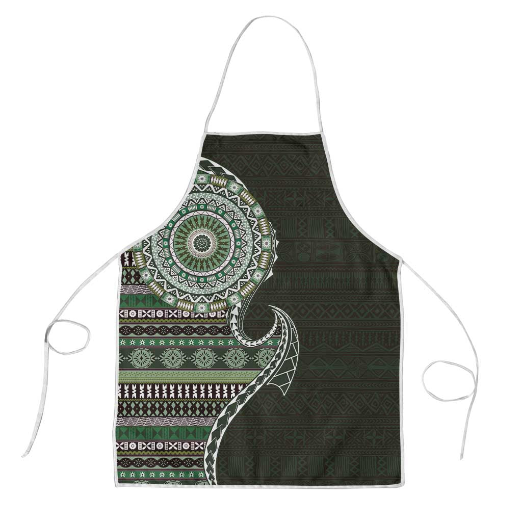 Fijian Masi Tribal Tattoos Art Pattern Apron Green Color Half Style - Polynesian Pride