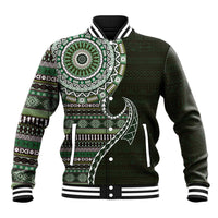 Fijian Masi Tribal Tattoos Art Pattern Baseball Jacket Green Color Half Style - Polynesian Pride
