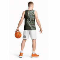 Fijian Masi Tribal Tattoos Art Pattern Basketball Jersey Green Color Half Style - Polynesian Pride