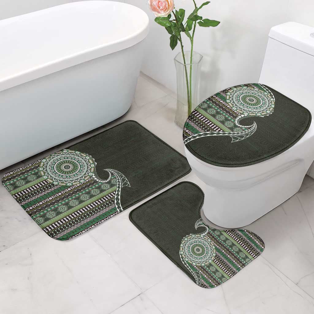 Fijian Masi Tribal Tattoos Art Pattern Bathroom Set Green Color Half Style - Polynesian Pride