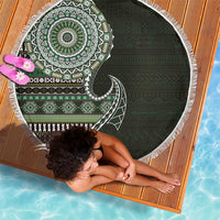 Fijian Masi Tribal Tattoos Art Pattern Beach Blanket Green Color Half Style - Polynesian Pride