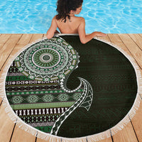 Fijian Masi Tribal Tattoos Art Pattern Beach Blanket Green Color Half Style - Polynesian Pride