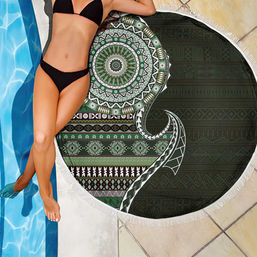 Fijian Masi Tribal Tattoos Art Pattern Beach Blanket Green Color Half Style - Polynesian Pride