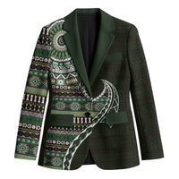Fijian Masi Tribal Tattoos Art Pattern Blazer Green Color Half Style LT03 Unisex Green - Polynesian Pride