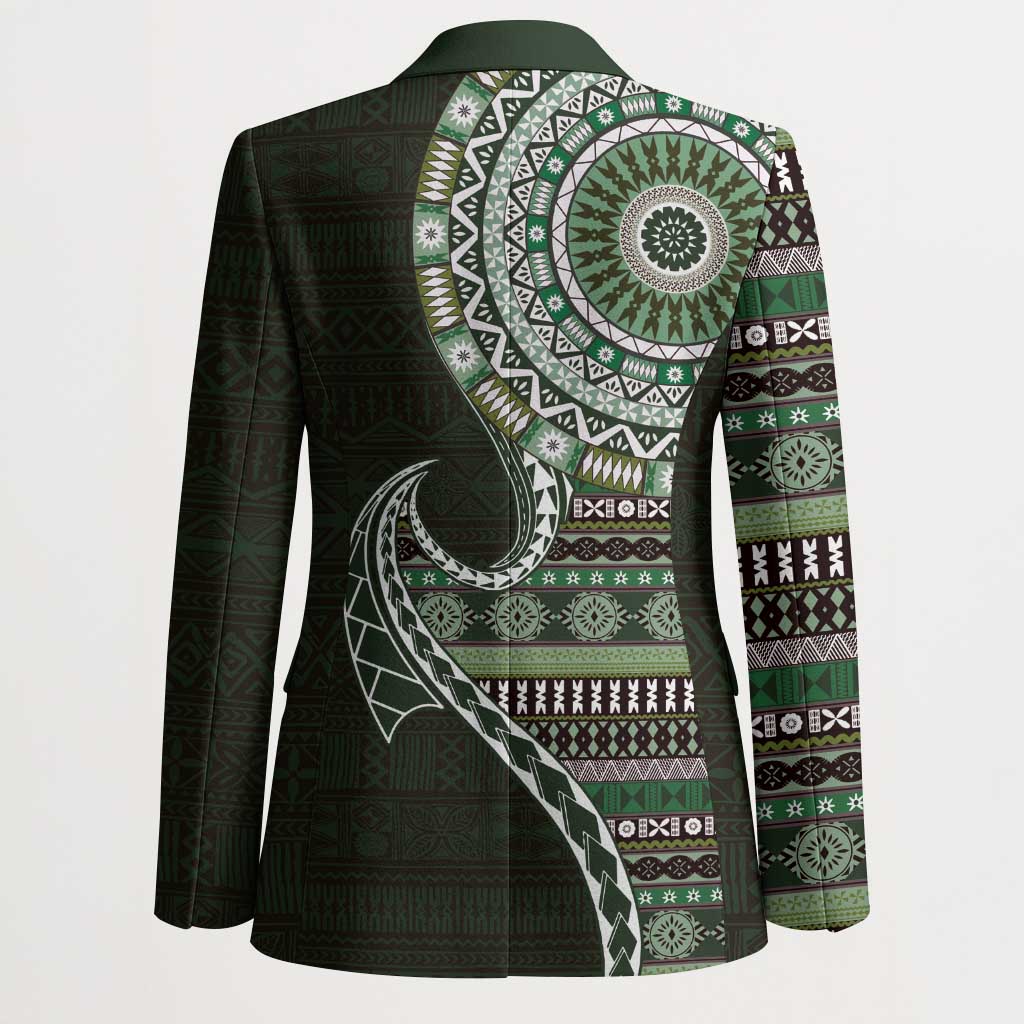 Fijian Masi Tribal Tattoos Art Pattern Blazer Green Color Half Style LT03 - Polynesian Pride
