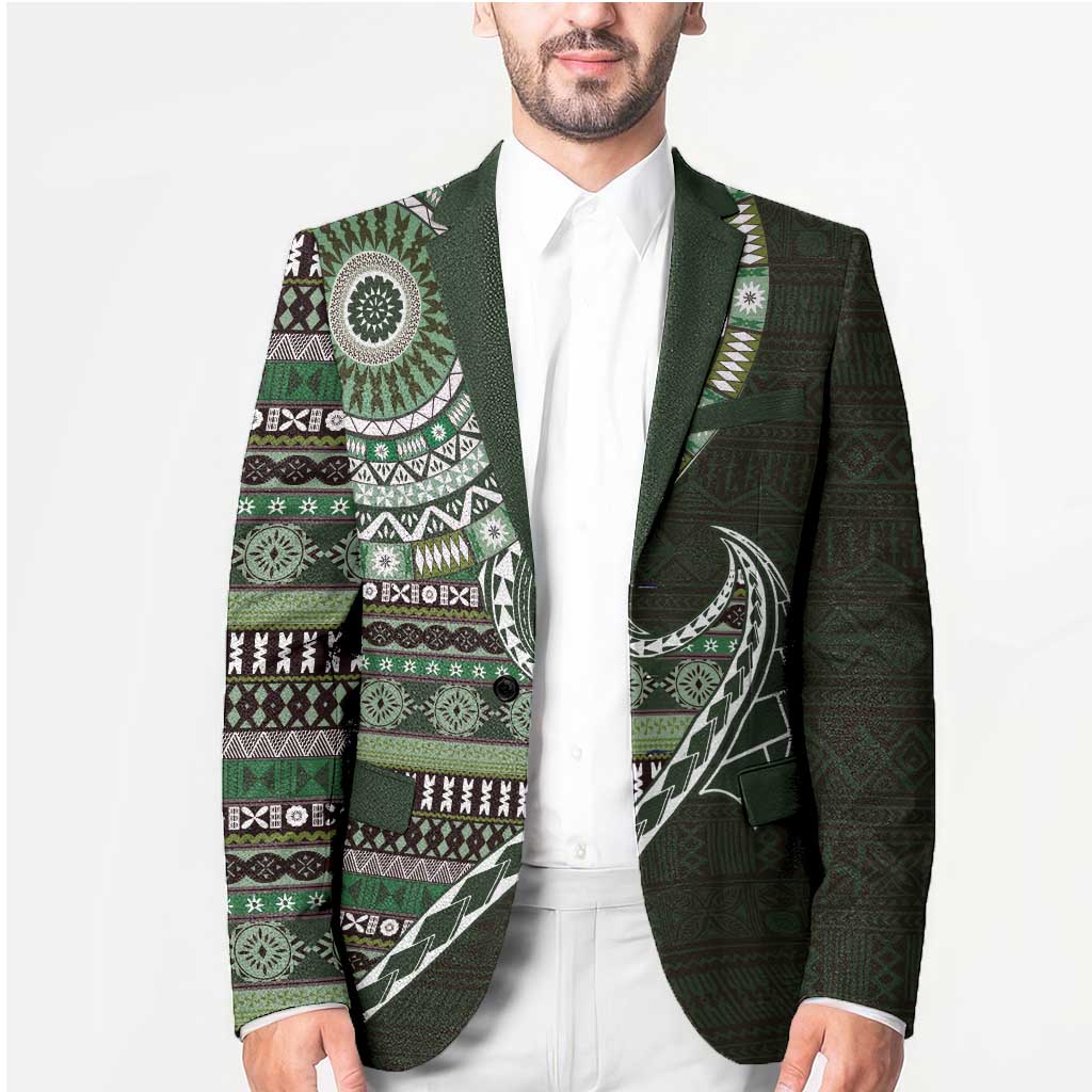 Fijian Masi Tribal Tattoos Art Pattern Blazer Green Color Half Style LT03 - Polynesian Pride