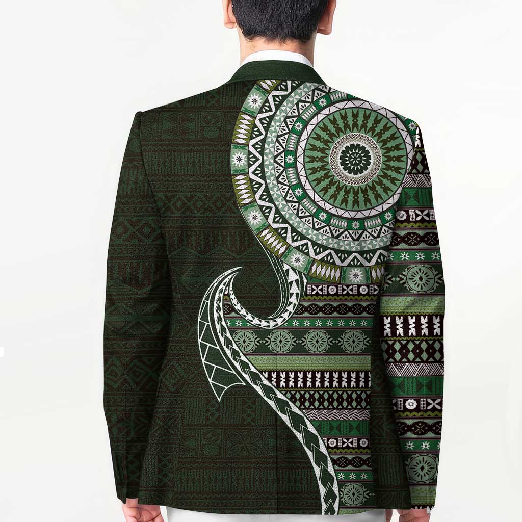 Fijian Masi Tribal Tattoos Art Pattern Blazer Green Color Half Style LT03 - Polynesian Pride