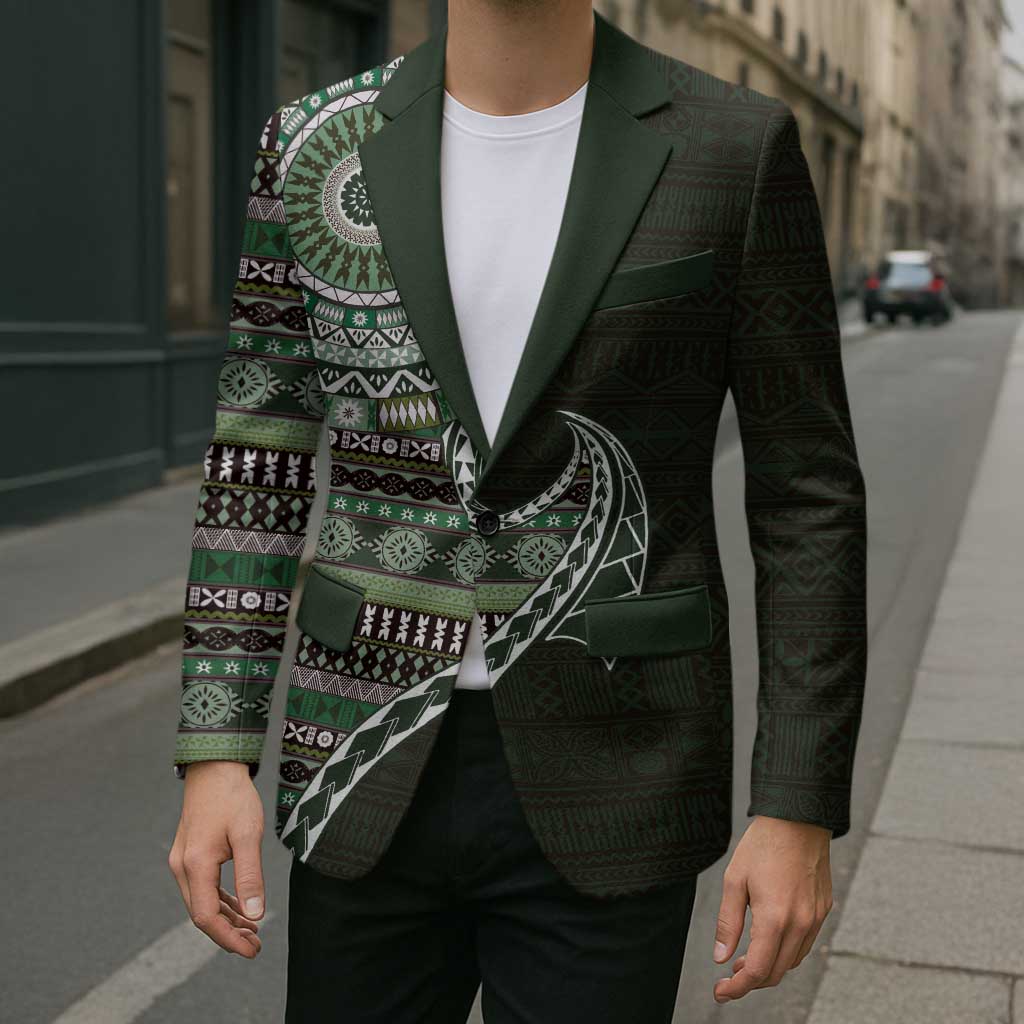 Fijian Masi Tribal Tattoos Art Pattern Blazer Green Color Half Style LT03 - Polynesian Pride
