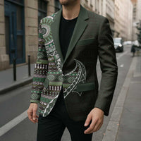 Fijian Masi Tribal Tattoos Art Pattern Blazer Green Color Half Style LT03 - Polynesian Pride