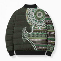 Fijian Masi Tribal Tattoos Art Pattern Bomber Puffer Jacket Green Color Half Style - Polynesian Pride