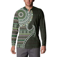 Fijian Masi Tribal Tattoos Art Pattern Button Sweatshirt Green Color Half Style - Polynesian Pride