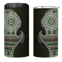 Fijian Masi Tribal Tattoos Art Pattern 4 in 1 Can Cooler Tumbler Green Color Half Style - Polynesian Pride