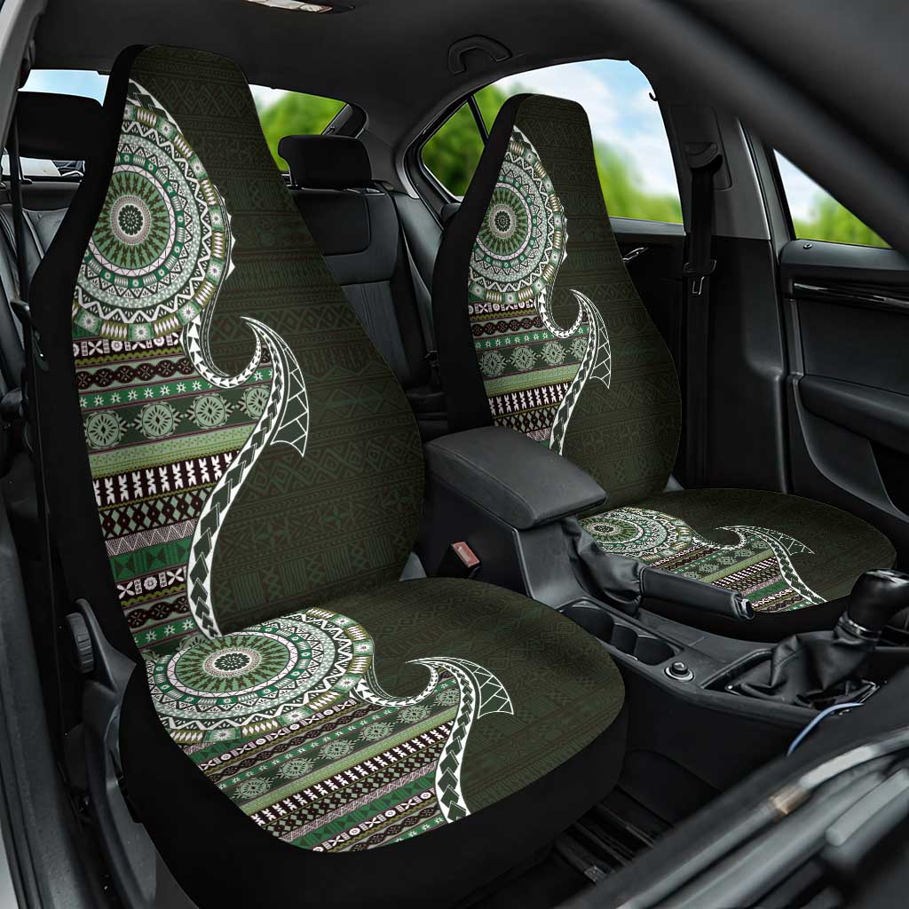 Fijian Masi Tribal Tattoos Art Pattern Car Seat Cover Green Color Half Style - Polynesian Pride