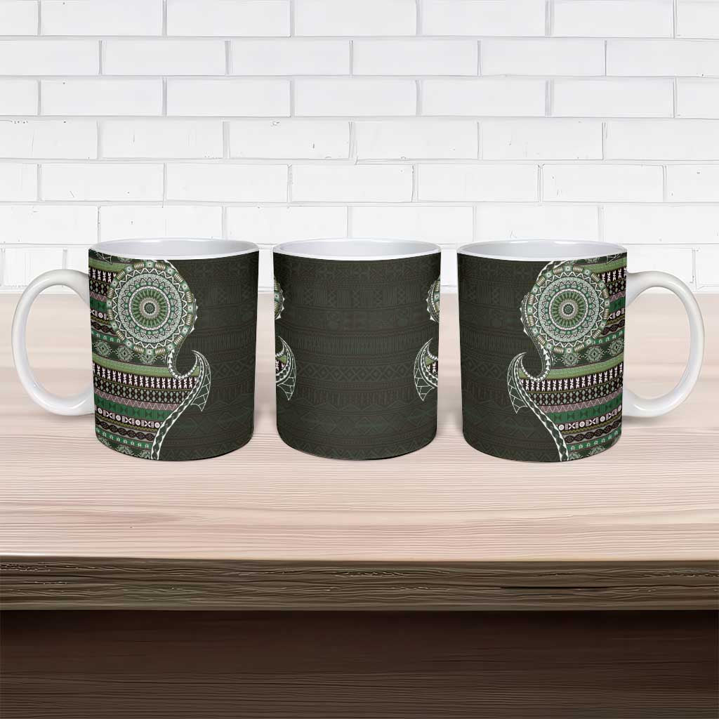 Fijian Masi Tribal Tattoos Art Pattern Ceramic Mug Green Color Half Style - Polynesian Pride