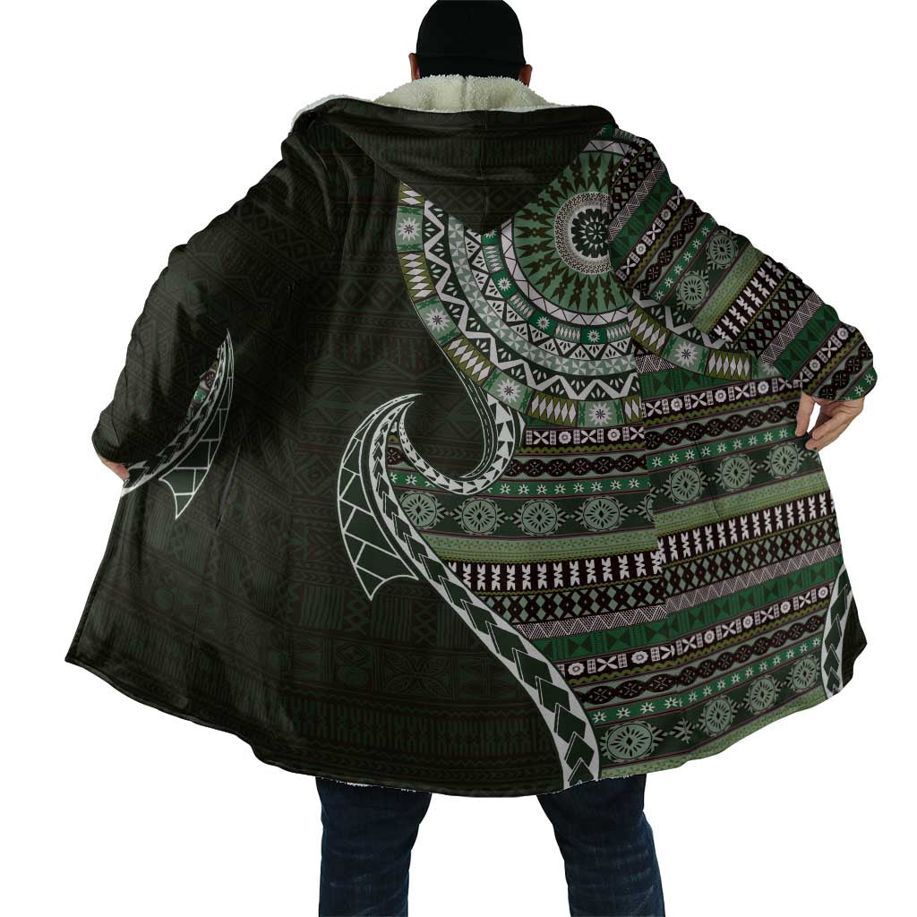 Fijian Masi Tribal Tattoos Art Pattern Cloak Green Color Half Style - Polynesian Pride