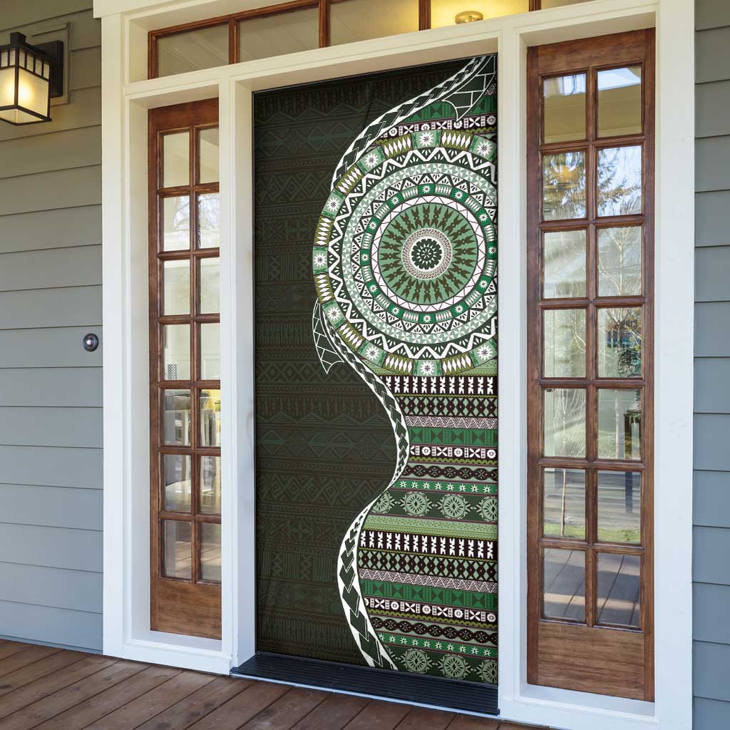 Fijian Masi Tribal Tattoos Art Pattern Door Cover Green Color Half Style - Polynesian Pride