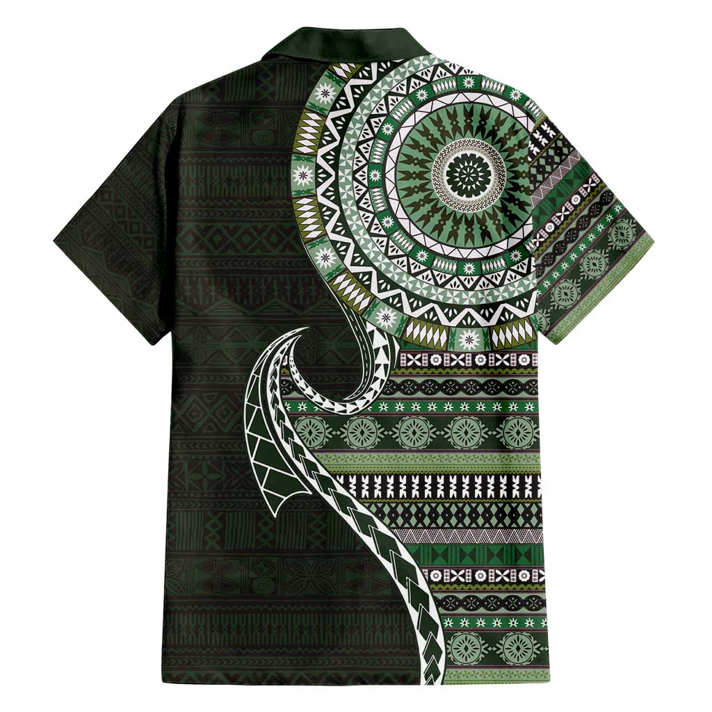 Fijian Masi Tribal Tattoos Art Pattern Family Matching Summer Maxi Dress and Hawaiian Shirt Green Color Half Style - Polynesian Pride