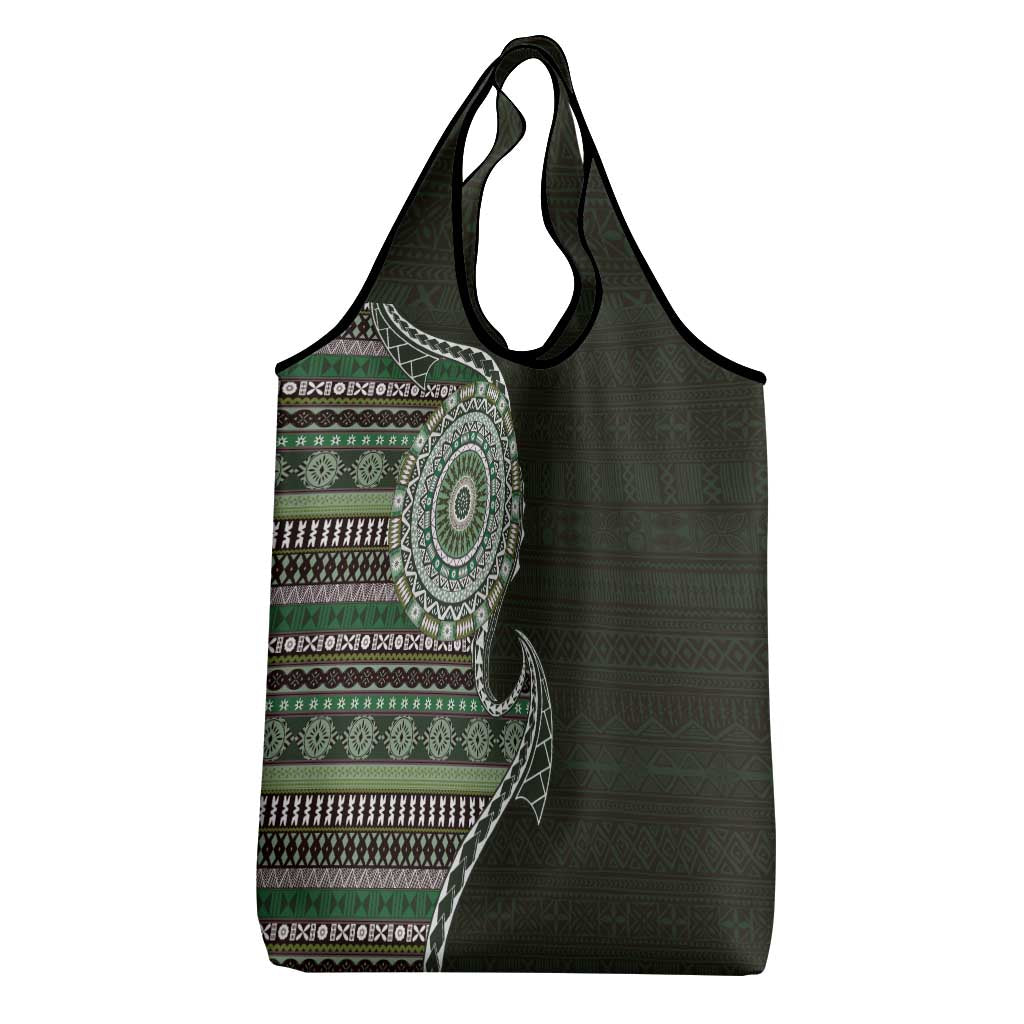 Fijian Masi Tribal Tattoos Art Pattern Grocery Bag Green Color Half Style - Polynesian Pride