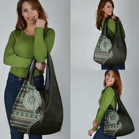 Fijian Masi Tribal Tattoos Art Pattern Grocery Bag Green Color Half Style - Polynesian Pride